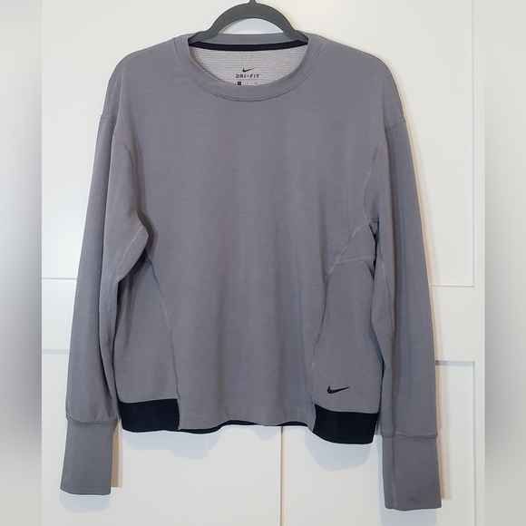 Nike Dri Fit Training Top Long Sleeve Gray Size Small JUST DO IT On Rear Waist - Picture 1 of 16